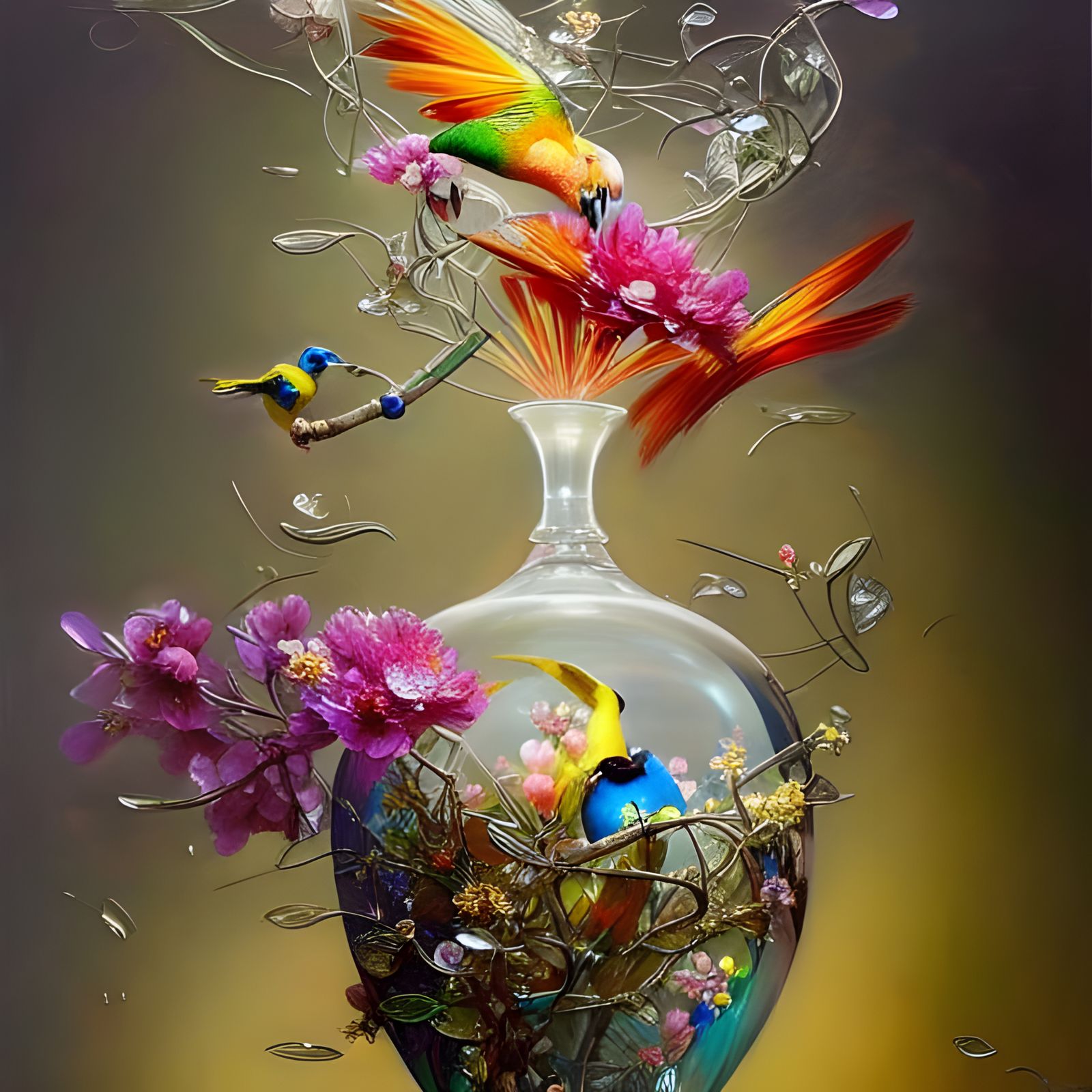 Exotic Birds Morphing into Flowers: Surreal Photorealism