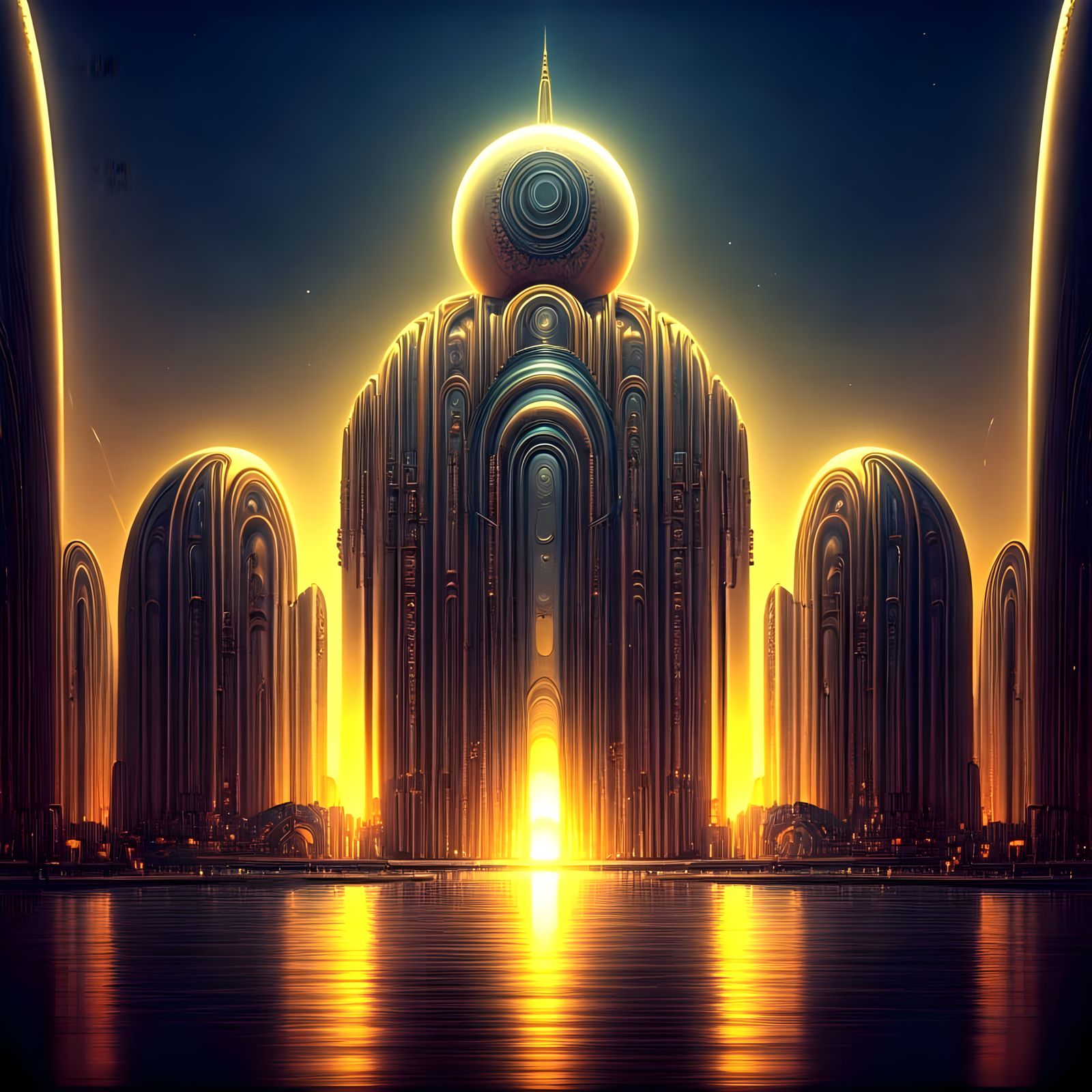 Golden City: Hypermodernist Metropolis in Vibrant Splendor