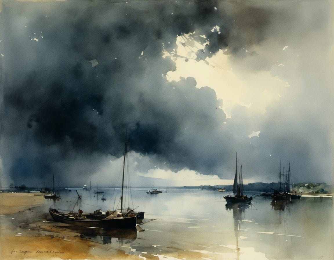 Monsoon Storm Watercolor Landscape Painting