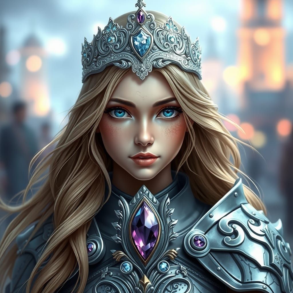 Regal Fantasy Maiden in Shimmering Armor
