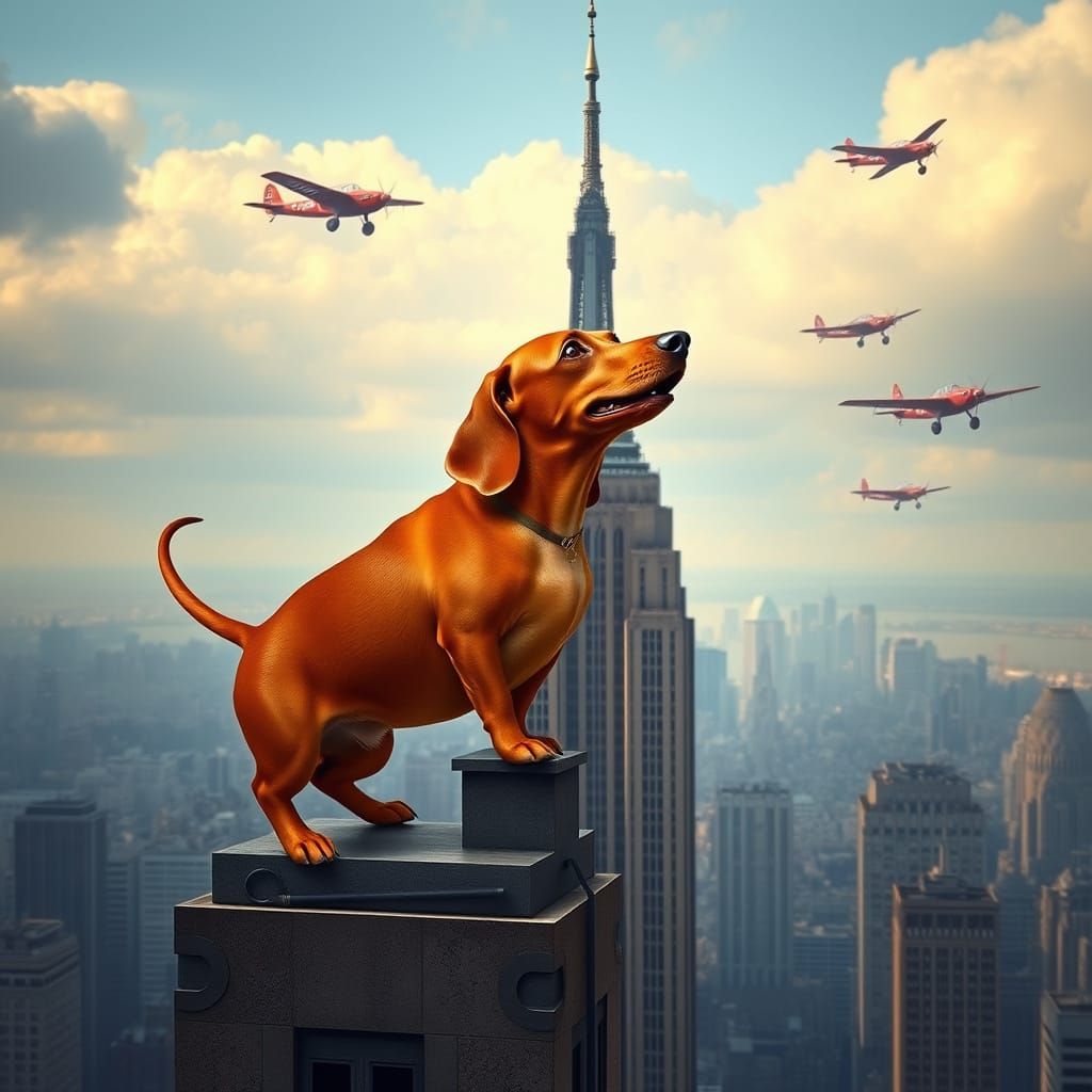 King Kong-Inspired Dachshund Dominates Empire State Building...