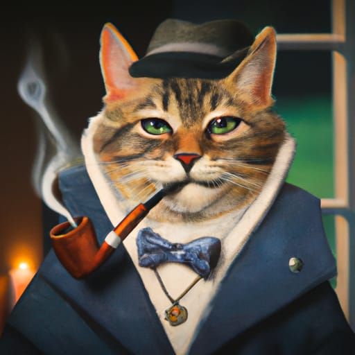 Anthropomorphic Cat Smoking: Oil Painting Portrait