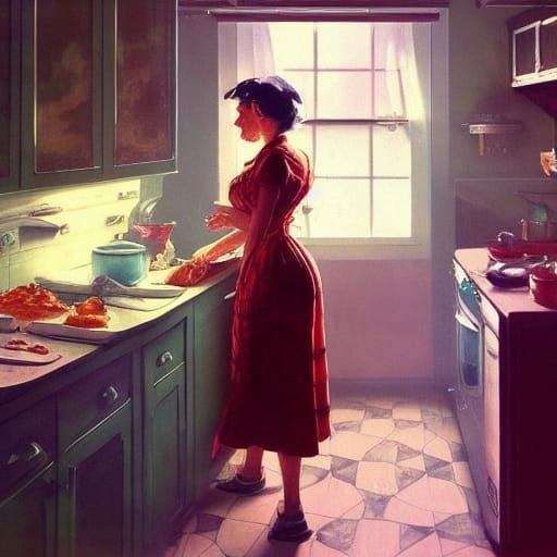 Nostalgic Grandma Cooking, Rockwell Style