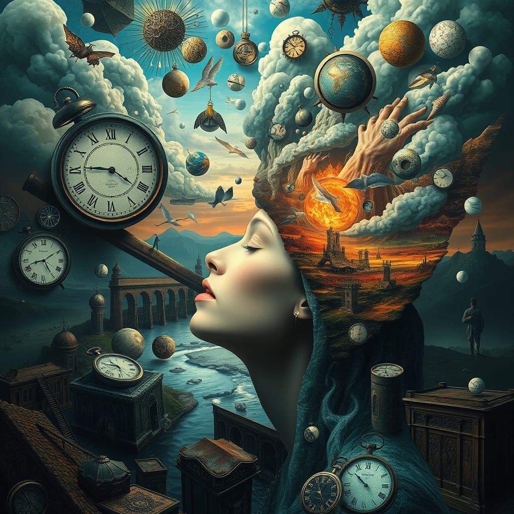 Surreal Dreamscape with Melting Clocks and Eerie Landscapes