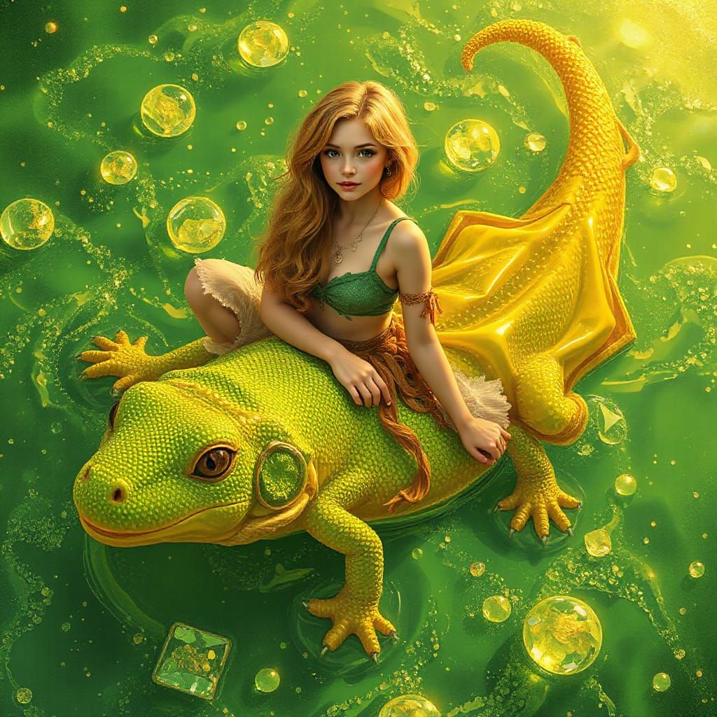 Woman on Gummy Salamander in Soda Sea
