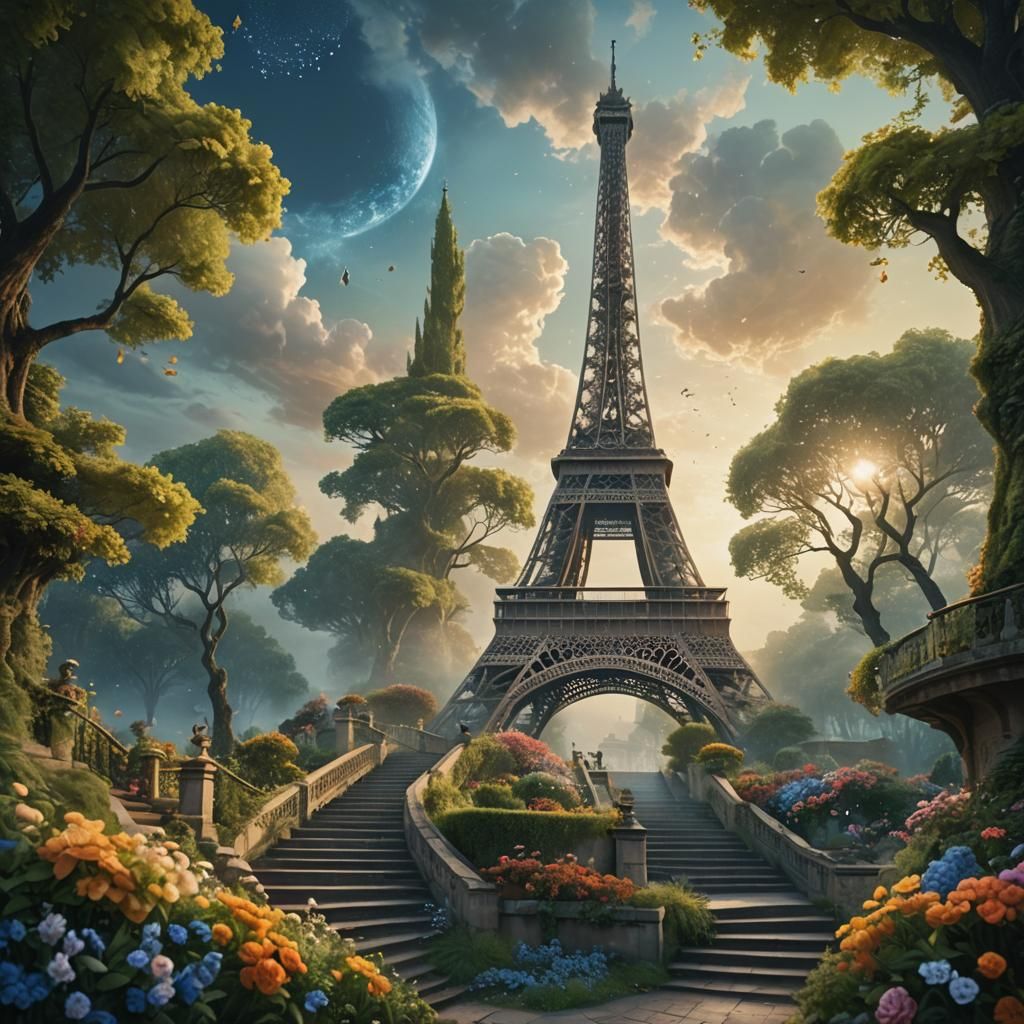 Eiffel Tower in a Fantastical Dreamscape