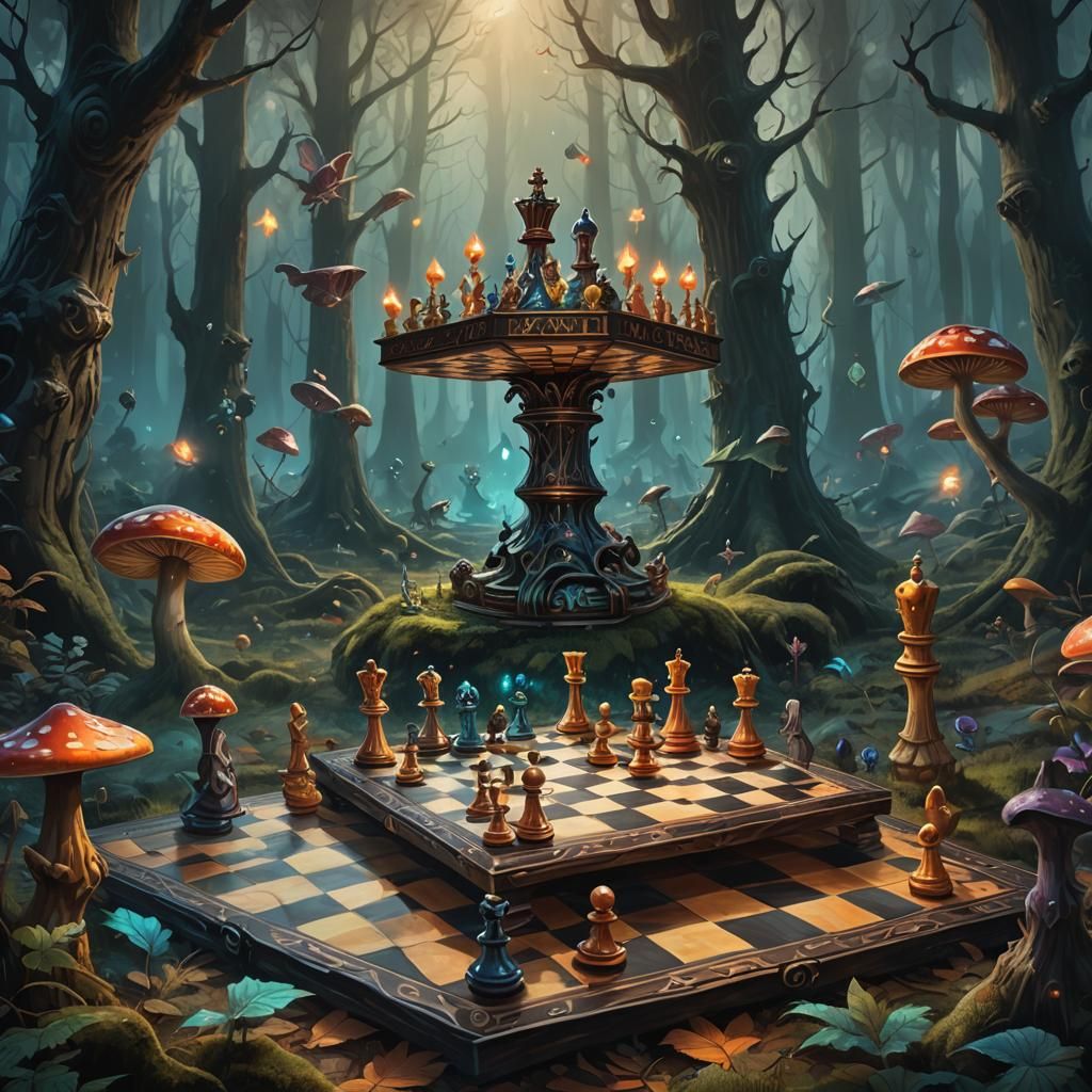 Magical Chess Game in Mystical Forest