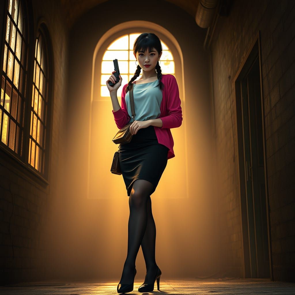 Elegant Spy in Secret Warehouse, Afternoon Light