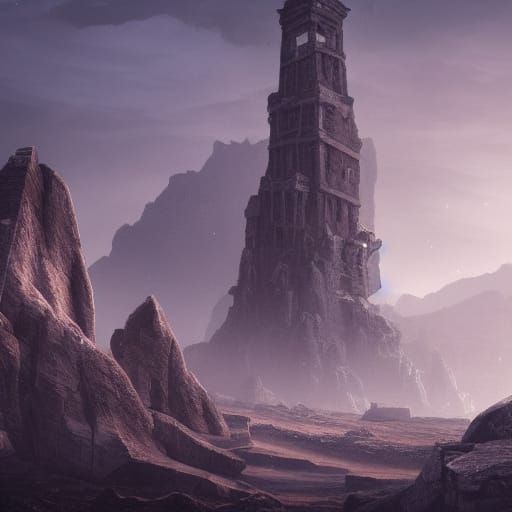 Ancient Ice Tower Ruins in Desert Landscape