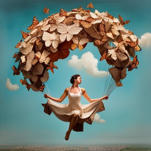 Butterfly Skydiving: Rococo-Inspired Digital Art