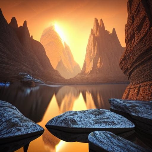 Golden Portal at Dawn: Epic Lake Scene