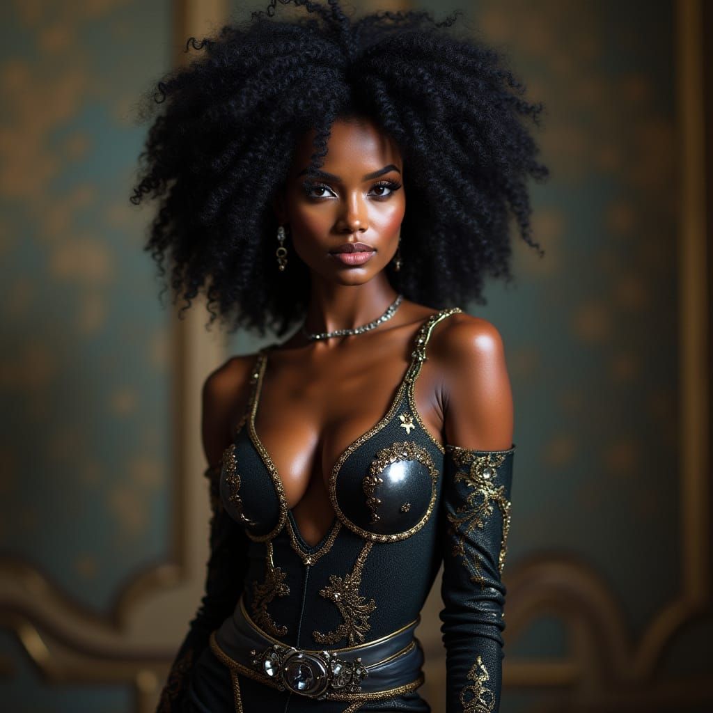 Elegante Elf Black Beauty in Afro-Texturized Hair and Adrian...