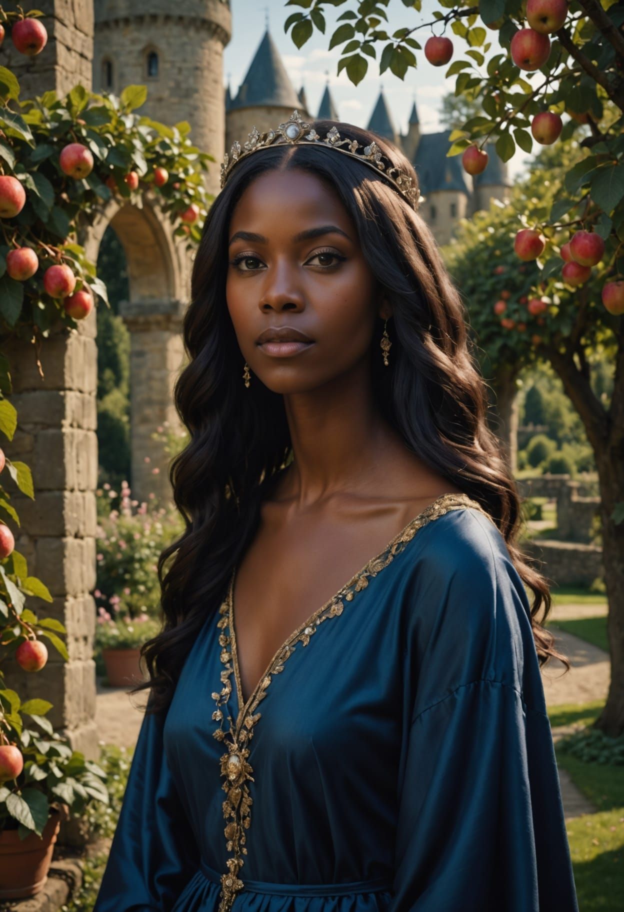 Mysterious Black Royalty in a Castle Garden