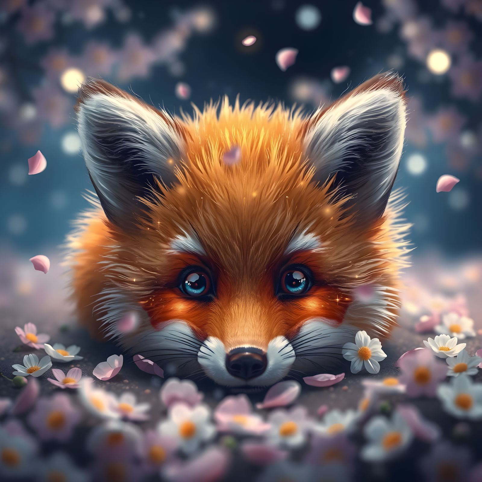 Red Fox in Magical Garden: Digital Art