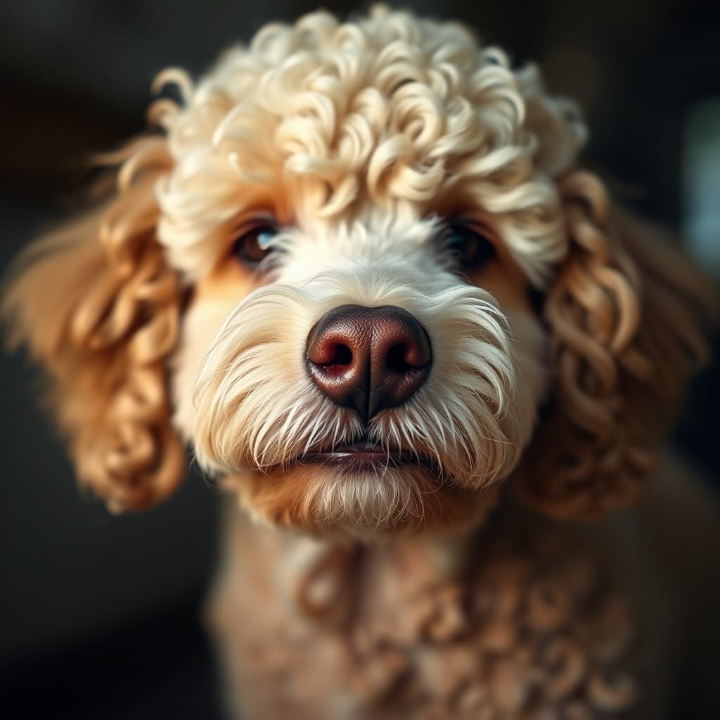 Intimate Poodle Portrait in Hyper-Realistic Style