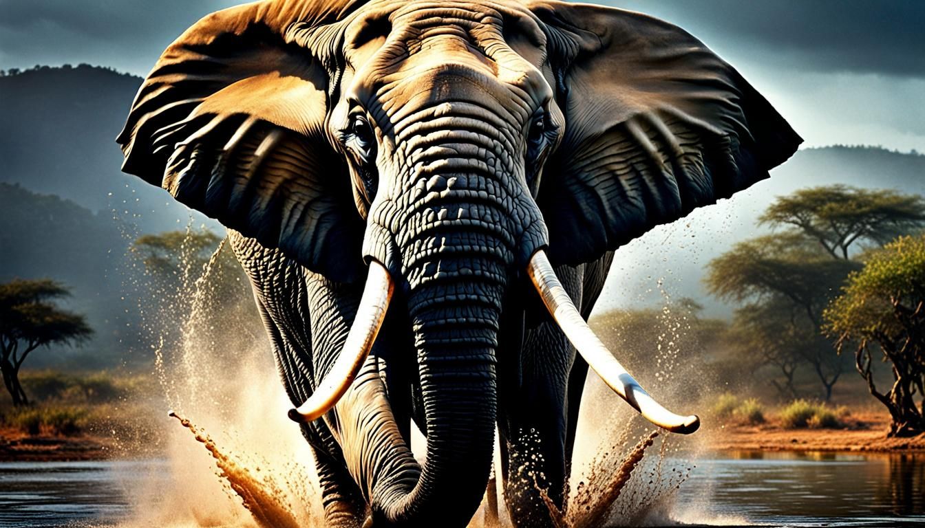 Elephant Sprays Itself in Detailed Photorealism
