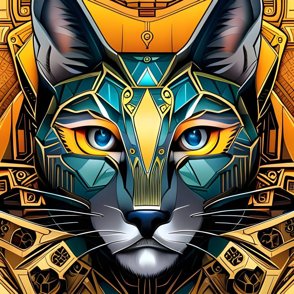 Android Cat Blueprint: Geometric Futuristic Design