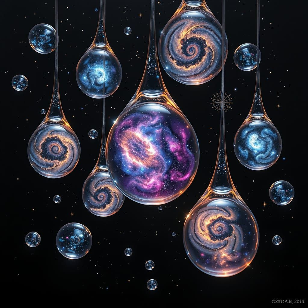 Multiverse in Iridescent Droplets Digital Painting