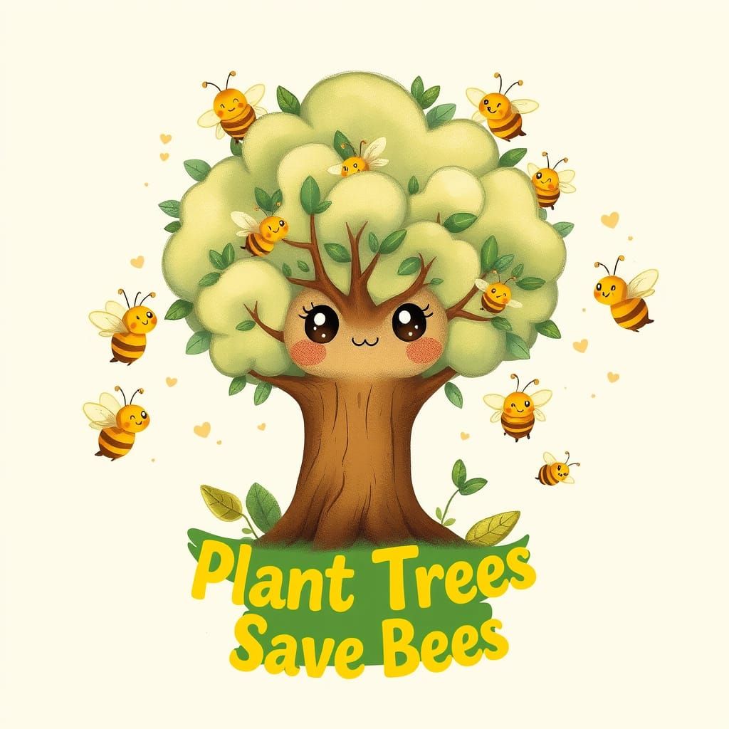 Whimsical Kawaii Tree Friends Save Bees in Retro-Style Art