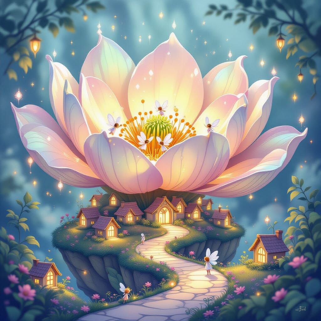 Enchanting Flower City With Glowing Inhabitants
