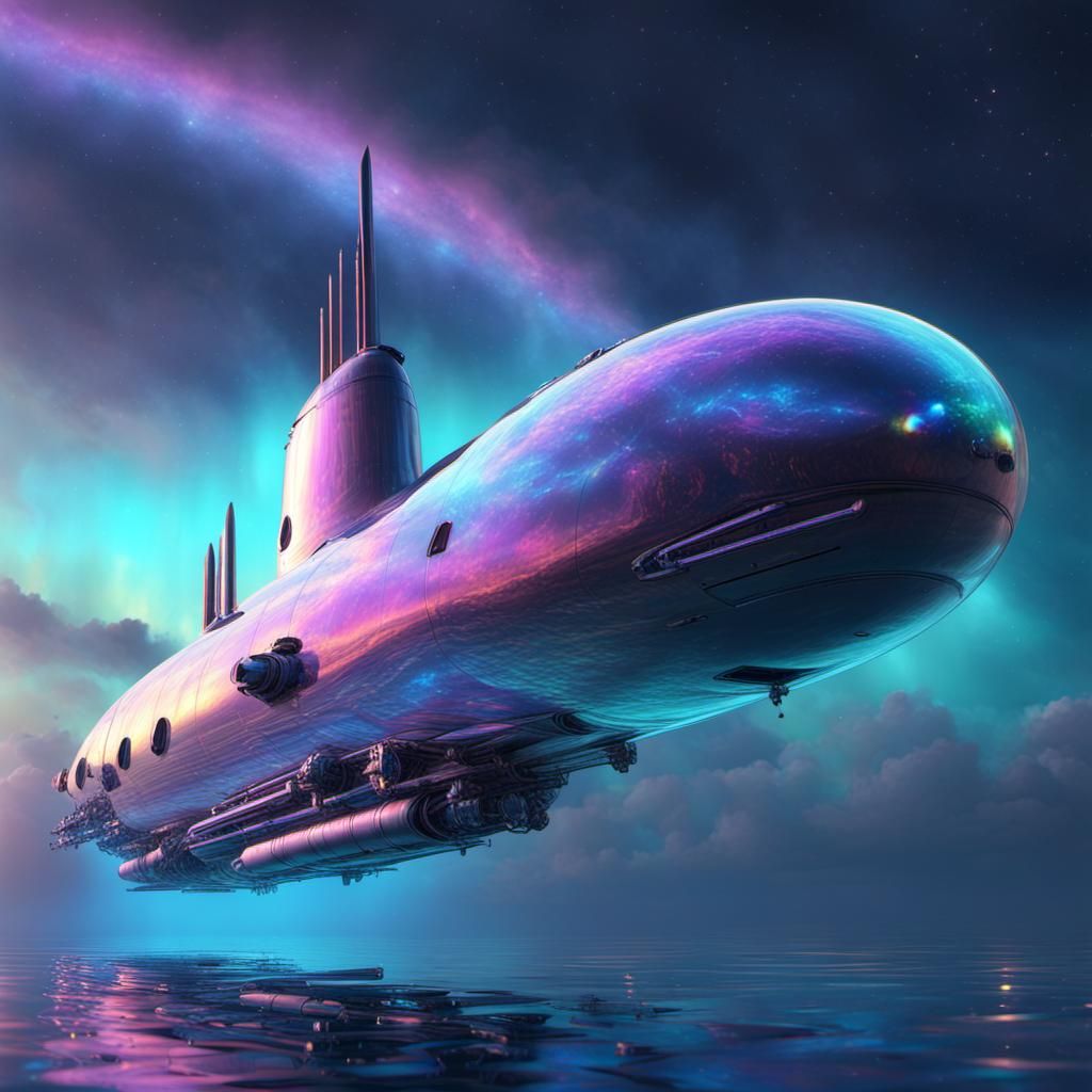 Iridescent Submarine in Cosmic Dreamscape, VRay Render