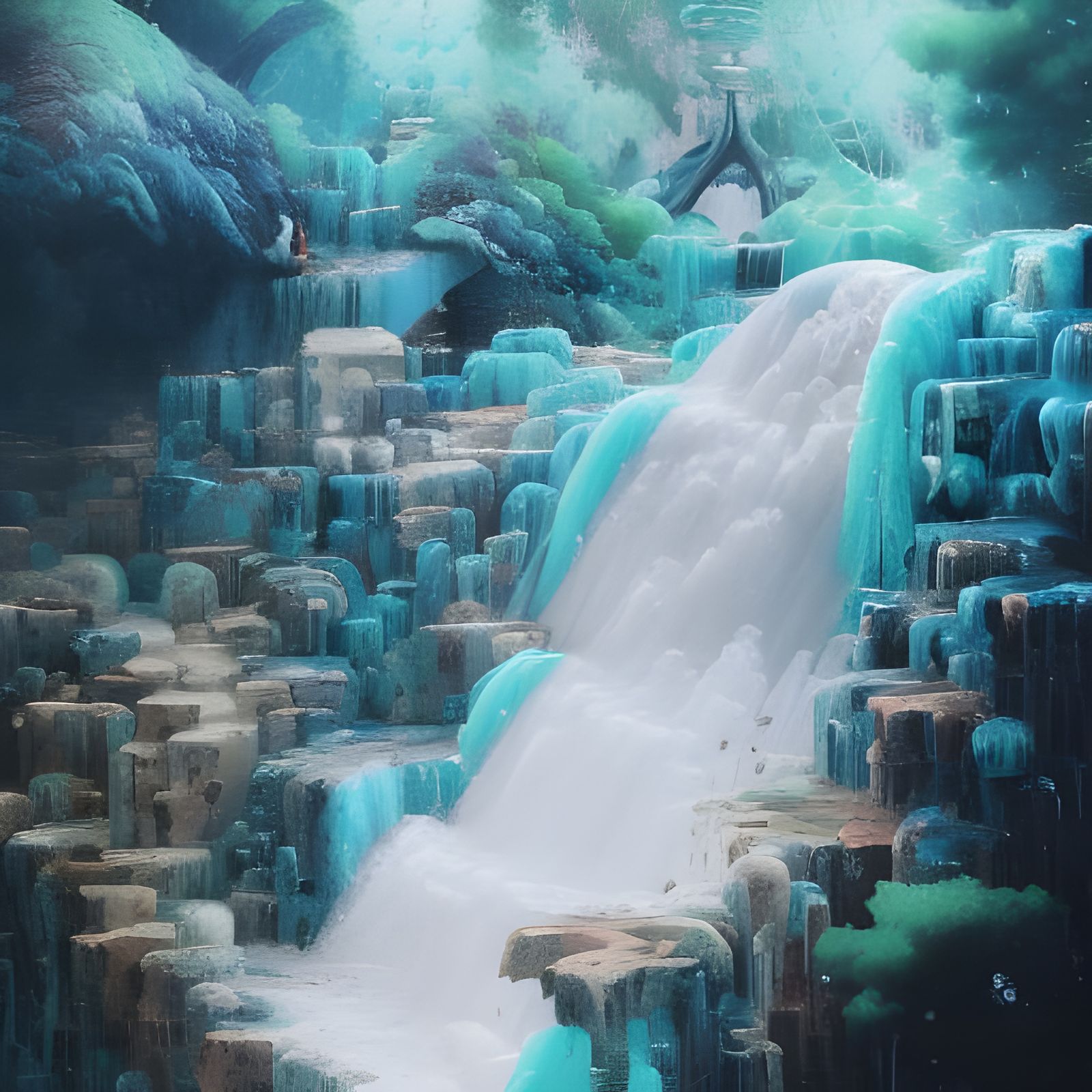 Anime Cloud Waterfalls in Surreal Digital Painting