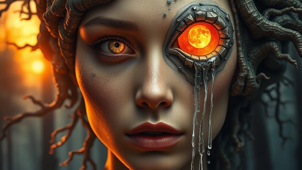 Transhumanist Woman Captures Sun and Moon