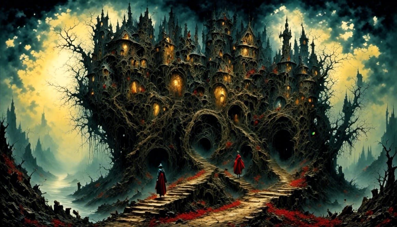 Dystopian Maze in Red and Blue