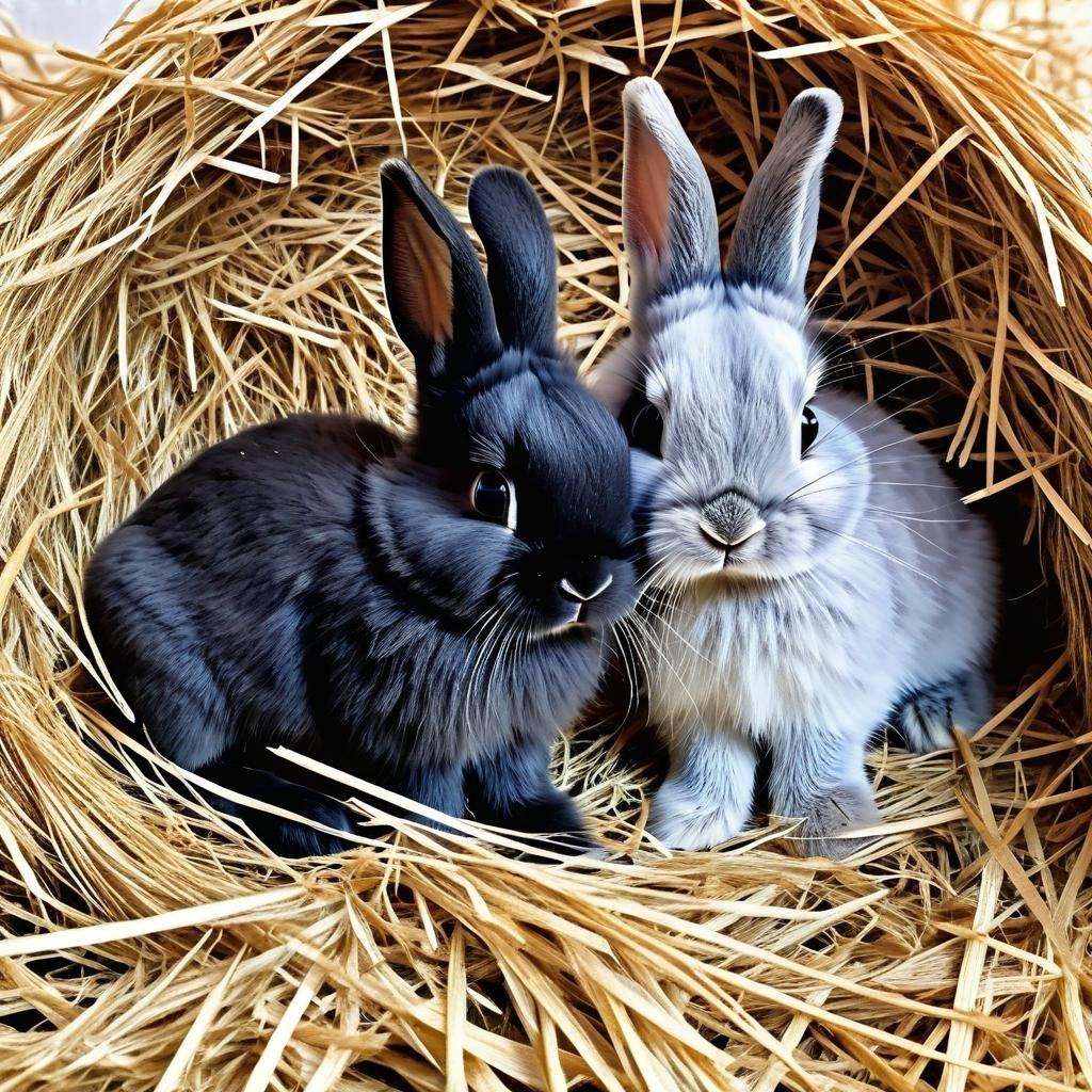 Adorable Baby Bunnies Playing in Hay