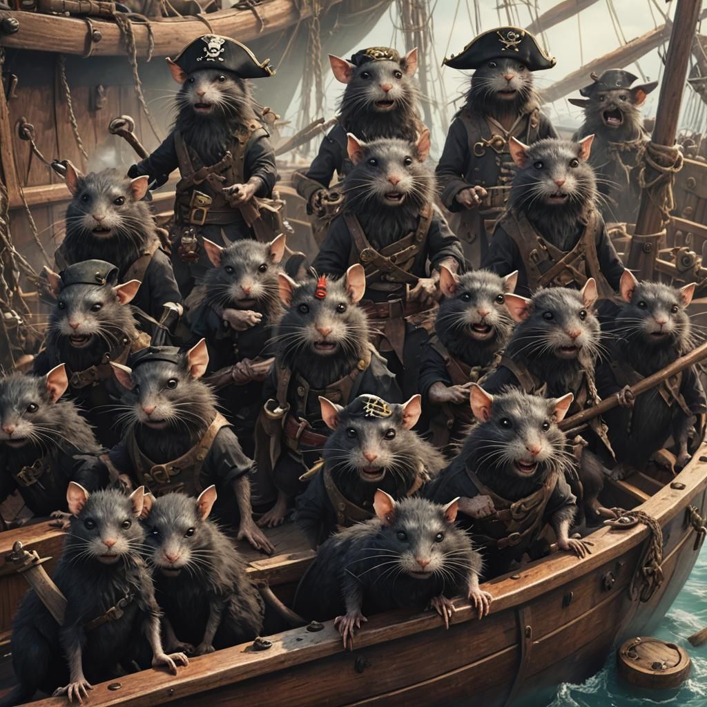 Scruffy Pirate Rats Attack Cat Boat