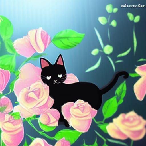 Black Cat Among Roses