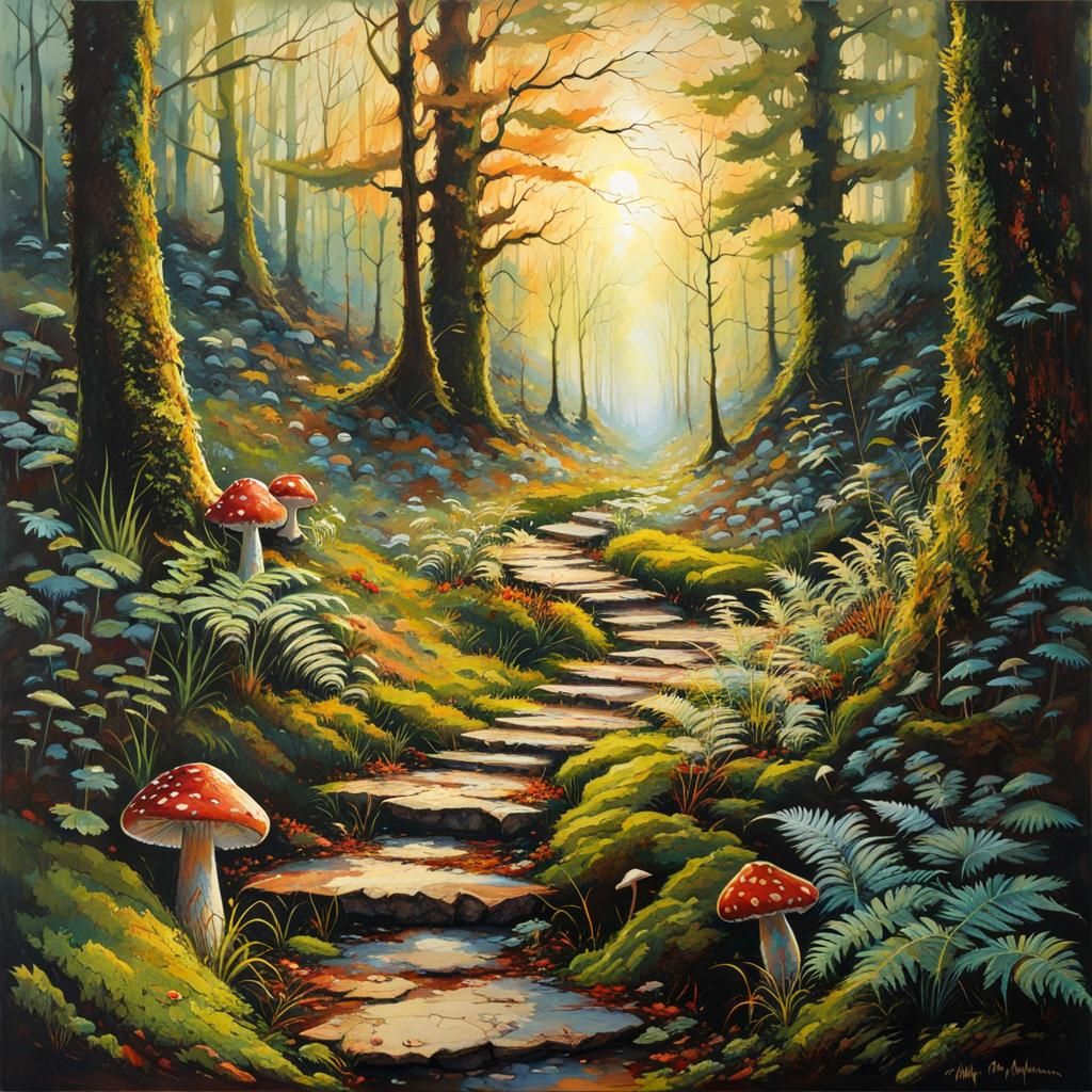 Enchanted Forest Path at Sunrise