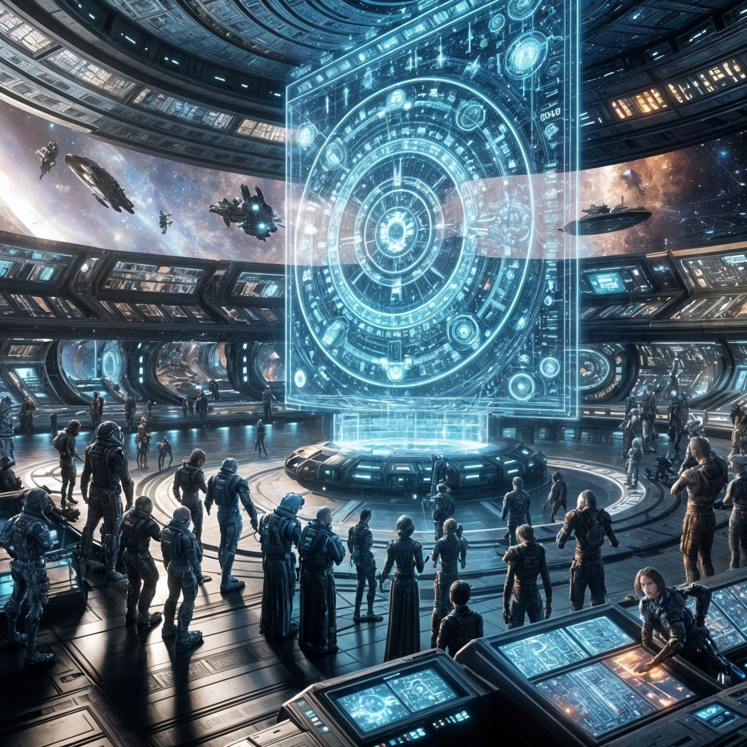 Epic Interstellar Space Station Scene in Cyberpunk Aesthetic