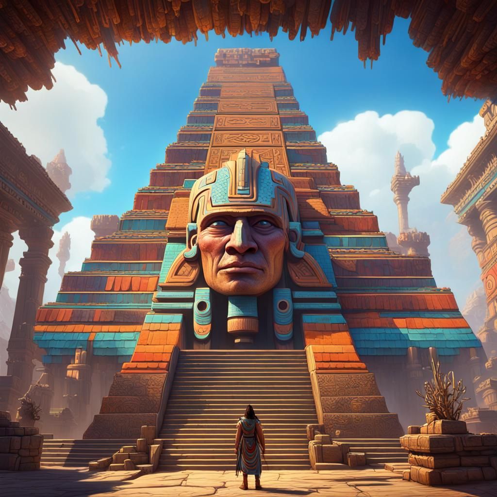 Colorful Ququmatz Guarding Aztec Temple as Fantasy Art