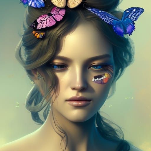 Butterfly Queen Portrait in Hyperdetailed Concept Art