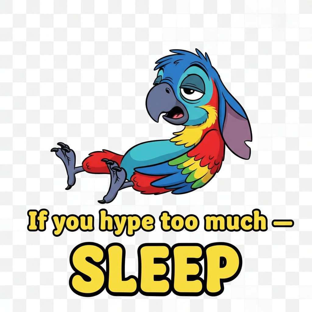 Cartoon Parrot Mimics Stitch in Sleepy Meme Pose