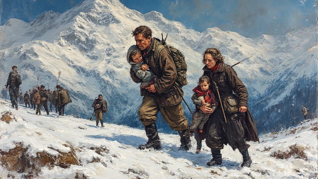 Refugee Family's Struggle in Snowy Alps