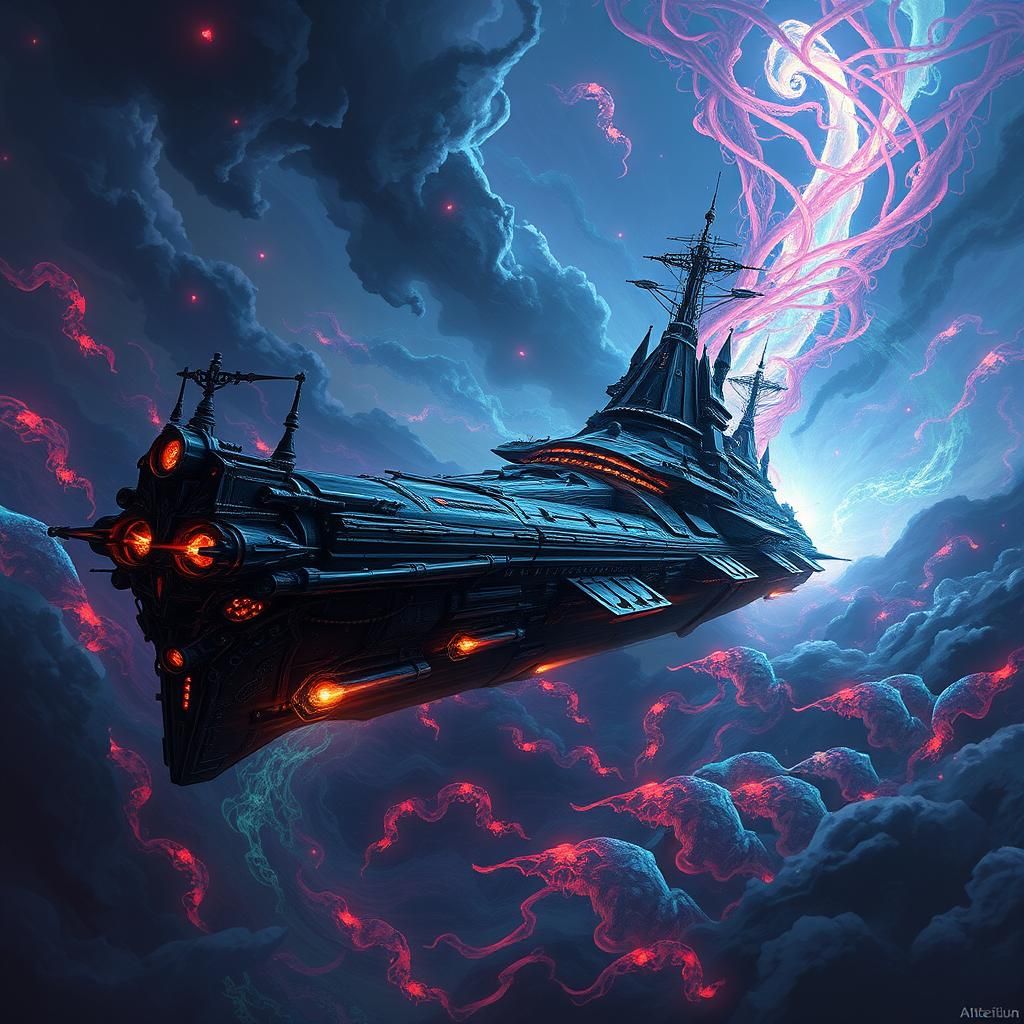 Ornate Battleship Navigates a Swirling Sea of Souls