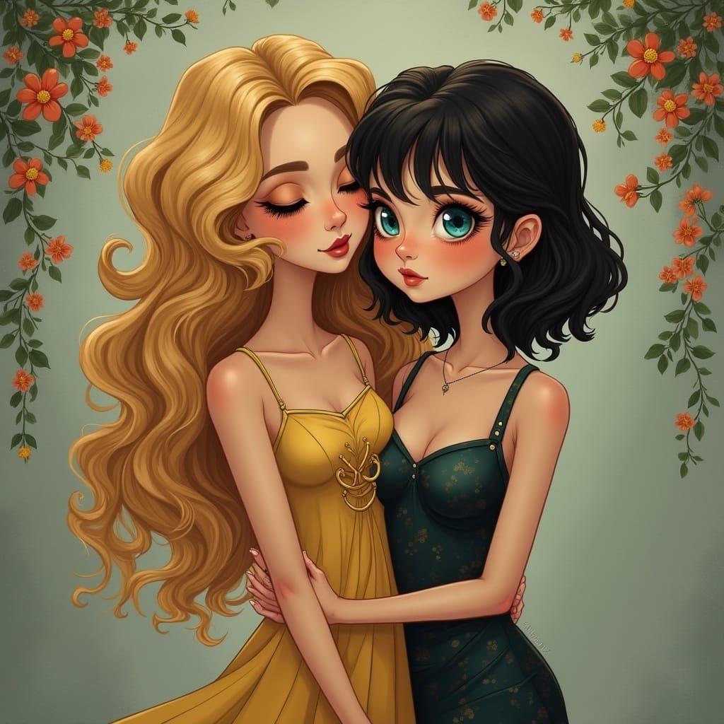 Romantic Embrace: Tall Blonde and Short Brunette