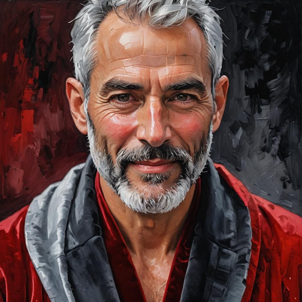 Serene Man with Silver Hair in Expressionist Portrait