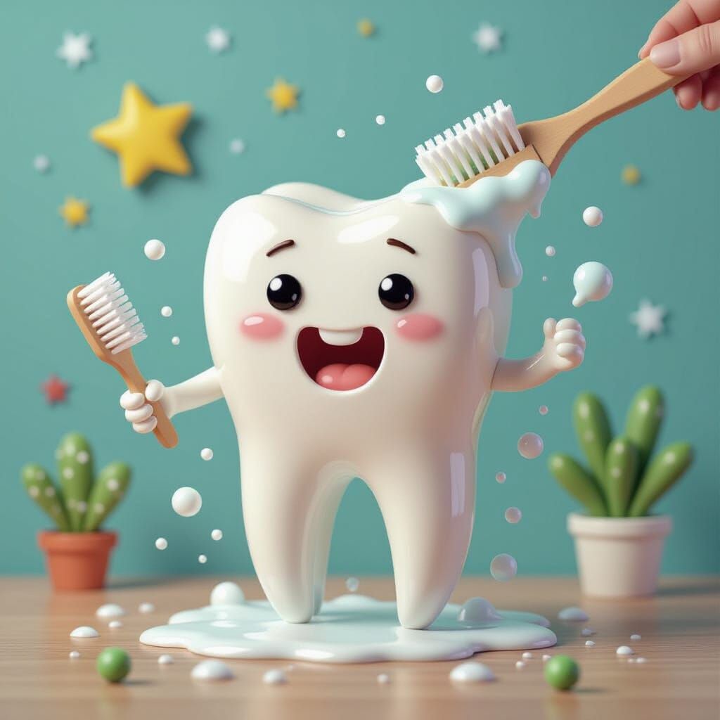 Anthropomorphic Molar Tooth Under Attack Watercolor Drawing