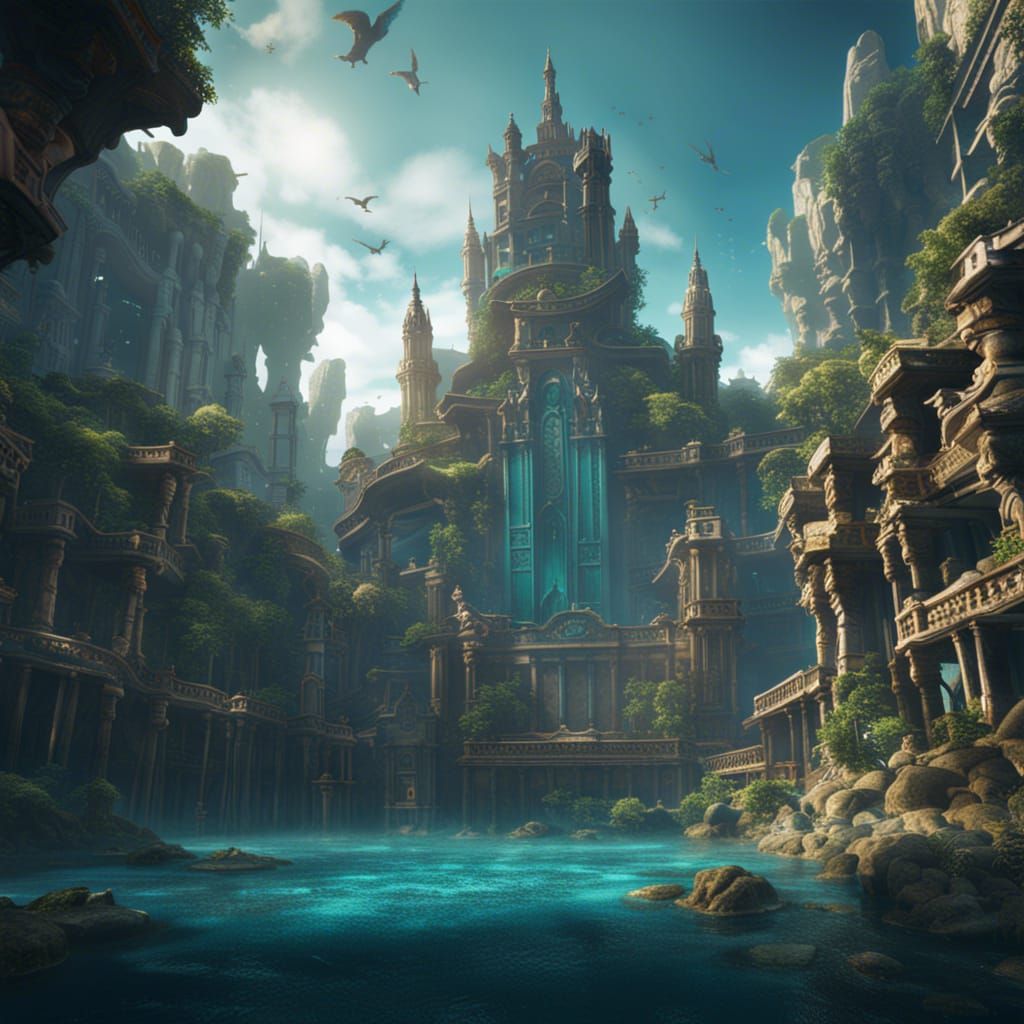 Detailed Matte Painting of Atlantis in Deep Color