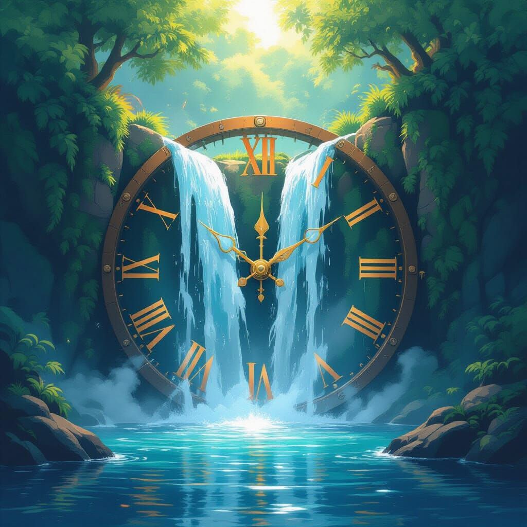 Waterfall Clock with Flowing Time, Contemporary Design