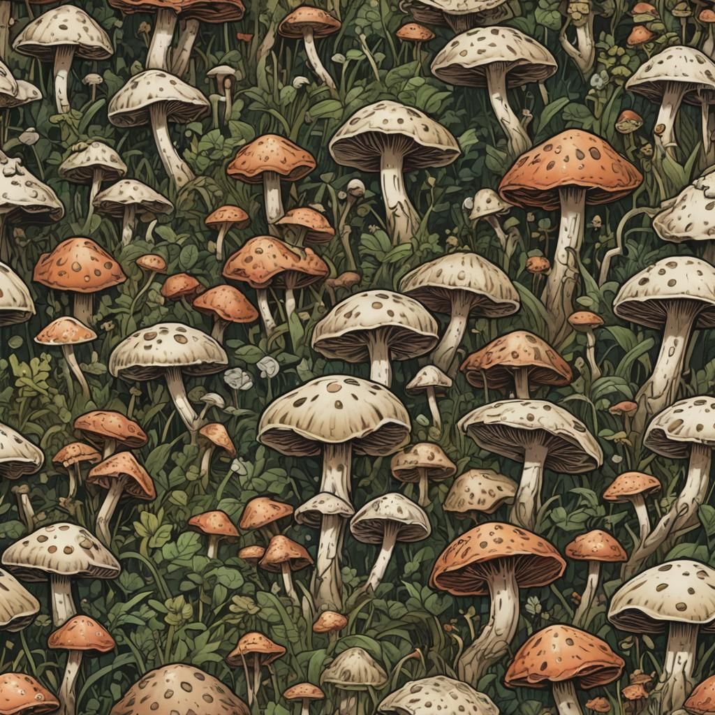 Aggressive Fungus in Gouache Style Comic Book Art