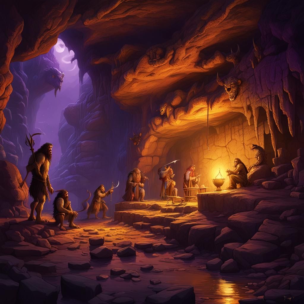 Cavemen Painting Beasts: Dark Fantasy Concept Art