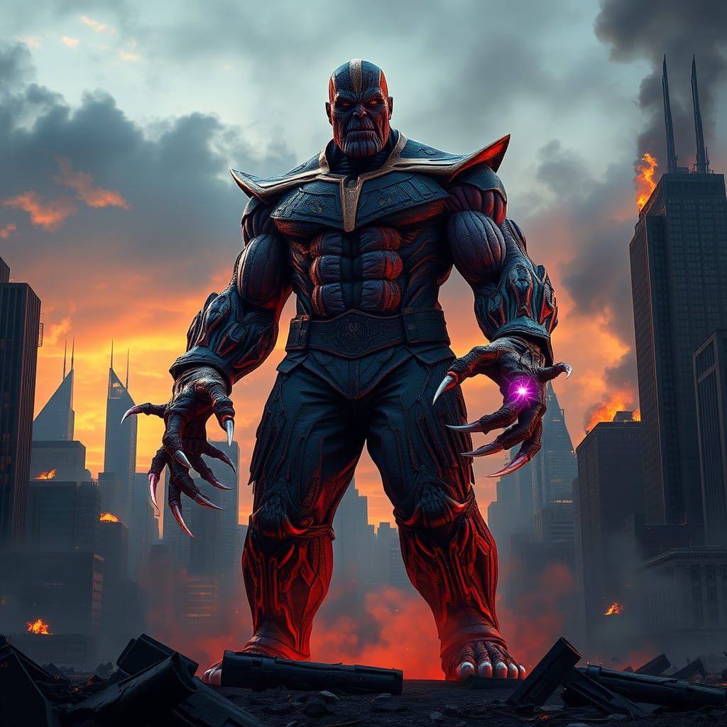 Towering Freddy Thanos Hybrid in Desolate Cityscape