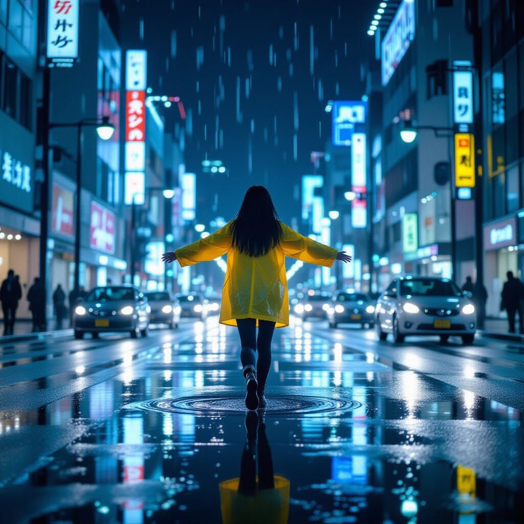 Tokyo Rain: Girl Dancing in Cinematic Nightscape