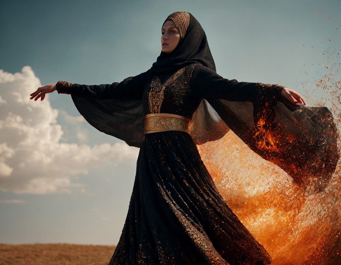 Turkish Dervish Dancer in Fiery Hypermaximalist Landscape