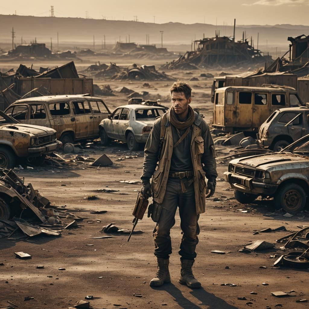 Post-Apocalyptic Survivor in Desolate Wasteland