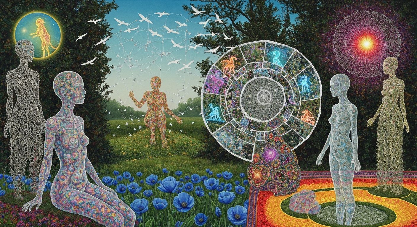 Sculptor in Spiral Artwork with Mythical Creatures